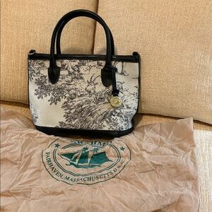 Vintage Brahmin Black and Cream Toile Crossbody Tote